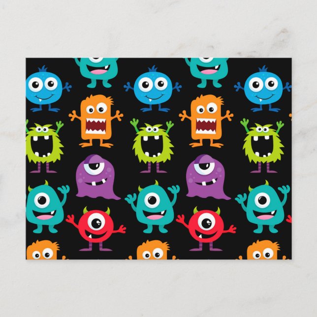 Bunter Spaß-abstraktes Muster scherzt Monster Postkarte (Vorderseite)