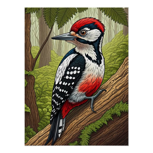 Bunter Specht im Wald Poster (Vorderseite)