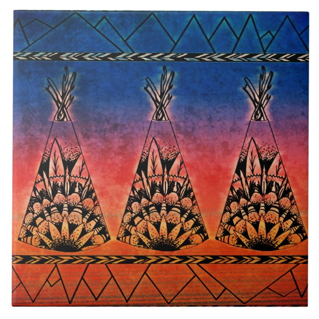 Bunter Stammes- Teepees-Kunst Boho Entwurf Fliese (Vorderseite)
