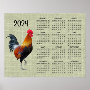 Bunter stolziertender Hahn 2024 Kalenderposter Poster
