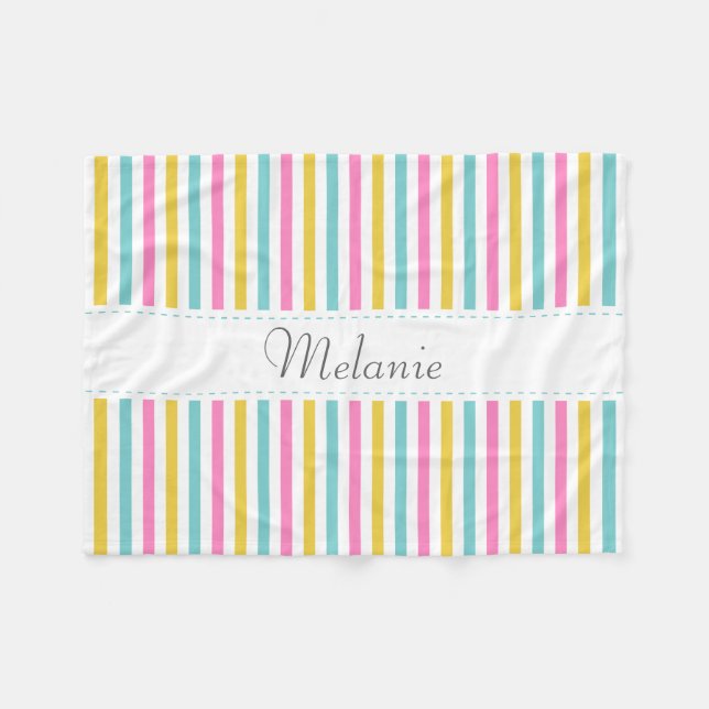 Bunter Streifen-Muster-individueller Name Fleecedecke (Vorderseite (Horizontal))
