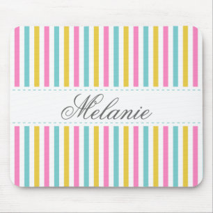 Bunter Streifen-Muster-individueller Name Mousepad
