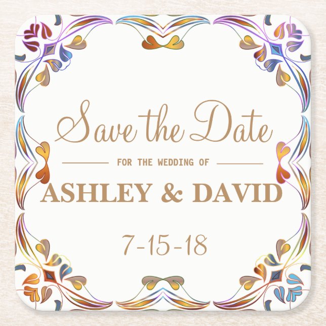 Bunter Strudel-GrenzSave the Date Untersetzer (Vorderseite)