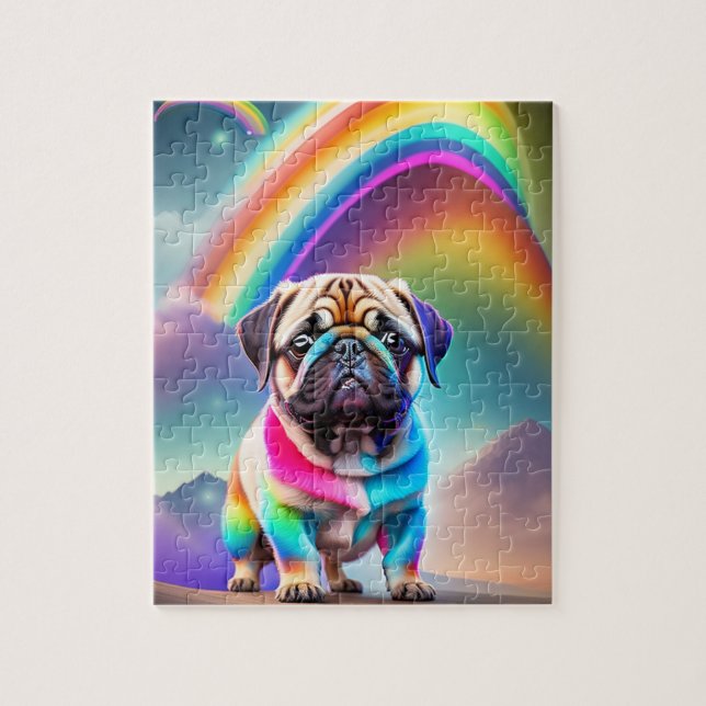 Bunter Süßer Mops Mit Regenbogen (Vertikal)