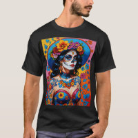Bunter Tag des T-Shirts des toten Zuckerschädels