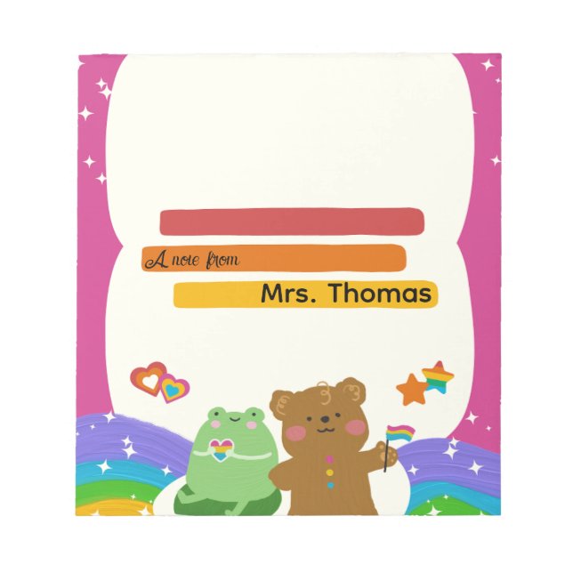 Bunter Teddybär Regenbogen Lehrer Notizblock (Vorderseite)