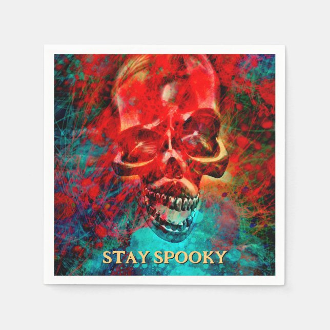 Bunter Totenkopf. Bleib Spooky Serviette (Vorderseite)