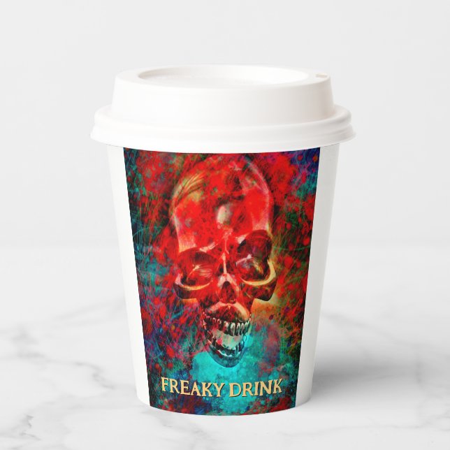 Bunter Totenkopf. Freaky Getränk Pappbecher (Vorderseite)