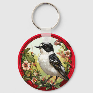 Bunter Trauerschnäpper Vogel Schlüsselanhänger