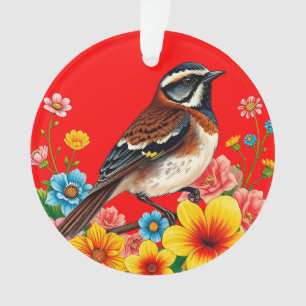 Bunter Vogel auf Blumen sitzend Ornament