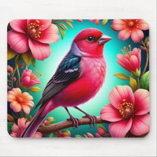 Bunter Vogel auf einem Ast sitzend Mousepad