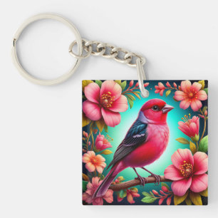 Bunter Vogel auf einem Ast sitzend Schlüsselanhänger
