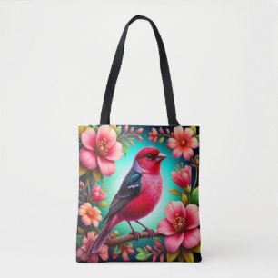 Bunter Vogel auf einem Ast sitzend Tasche