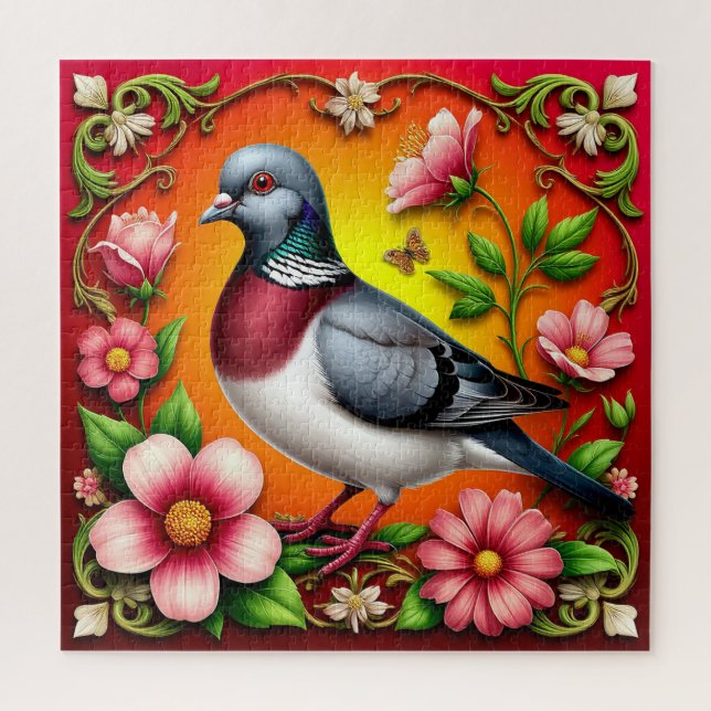 Bunter Vogel auf lebendigen Blumen sitzend (Vertikal)