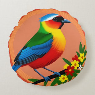 Bunter Vogel Floraler Zweig Dekor Rundes Kissen
