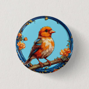 Bunter Vogel mit floralem Rahmen Button