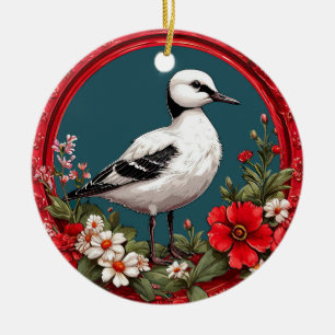 Bunter Vogel mit floralem Rahmen Keramik Ornament