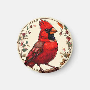Bunter Vogel mit floralem Rahmen Magnet