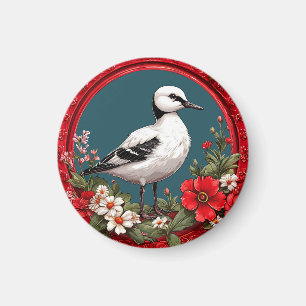Bunter Vogel mit floralem Rahmen Magnet