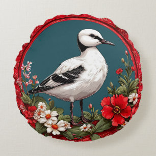 Bunter Vogel mit floralem Rahmen Rundes Kissen