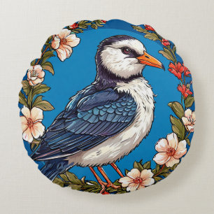 Bunter Vogel mit floralem Rahmen Rundes Kissen