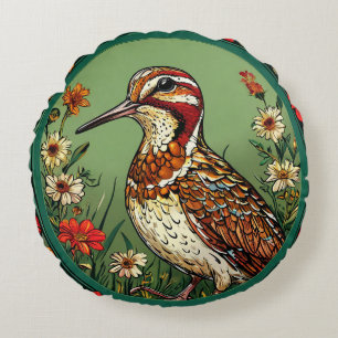 Bunter Vogel mit floralem Rahmen Rundes Kissen