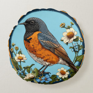 Bunter Vogel mit floralem Rahmen Rundes Kissen