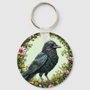 Bunter Vogel mit floralem Rahmen Schlüsselanhänger