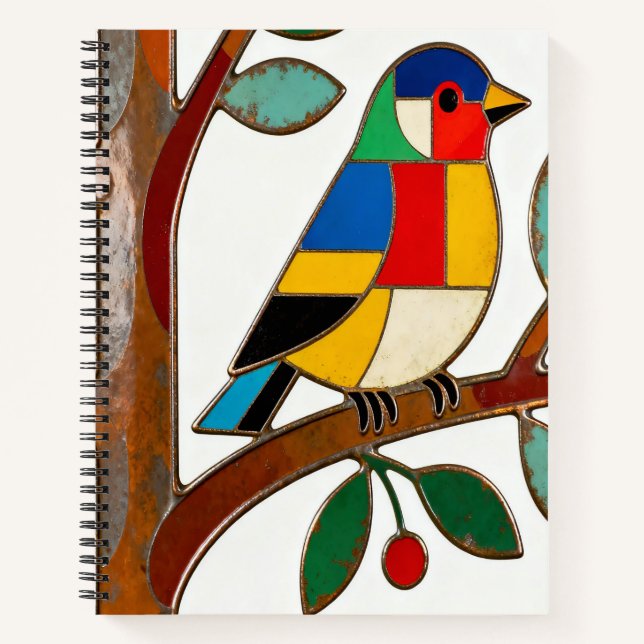 Bunter Volkskunst-Vogel Notizbuch (Vorderseite)