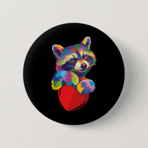 Bunter Waschbär umarmt Herz Pop-Art-Illustration Button
