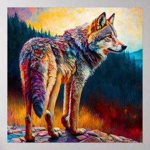Bunter Wolf Abstrakte Malerei Hüttenkunst Poster