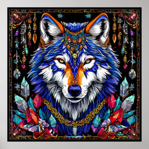 Bunter Wolf Schmuck Wilde Fantasie Tierkunst Poster