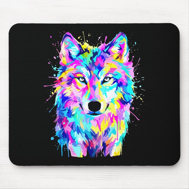 Bunter Wolf-Splash-Art-Wildtier-  Mousepad (Vorne)
