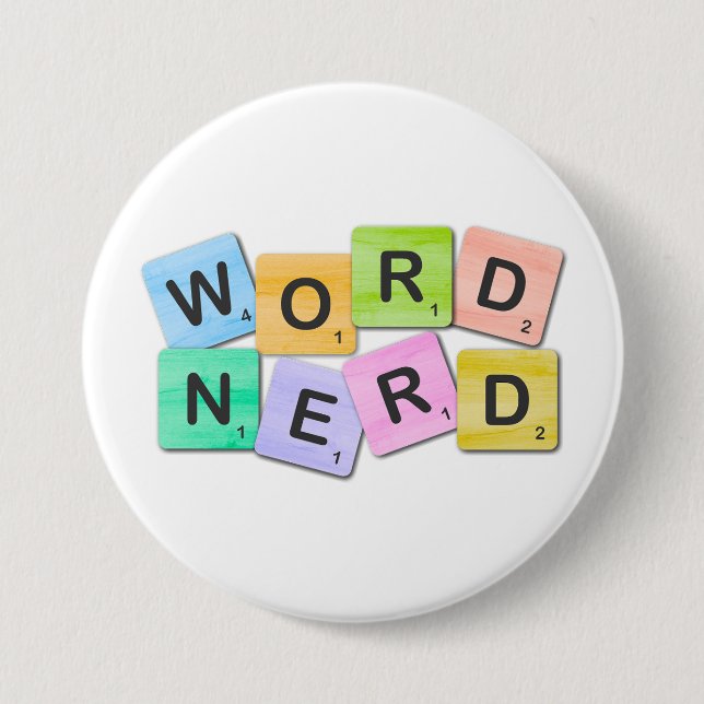 Bunter Wort-Nerd Button (Vorderseite)