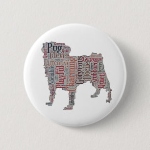 Bunter Wortknopf der Mops-Silhouette Button