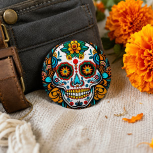Bunter Zuckerschädel Día de los Muertos Button