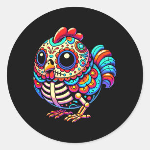 Bunter Zuckerschädel-Hahn Día De Los Muertos Runder Aufkleber