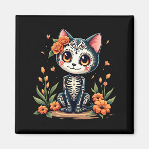 Bunter Zuckerschädel-Kate Mexikanisches Halloween Magnet