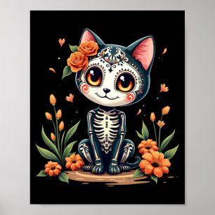 Bunter Zuckerschädel-Kate Mexikanisches Halloween Poster