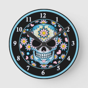 Bunter Zuckerschädel Runde Wanduhr