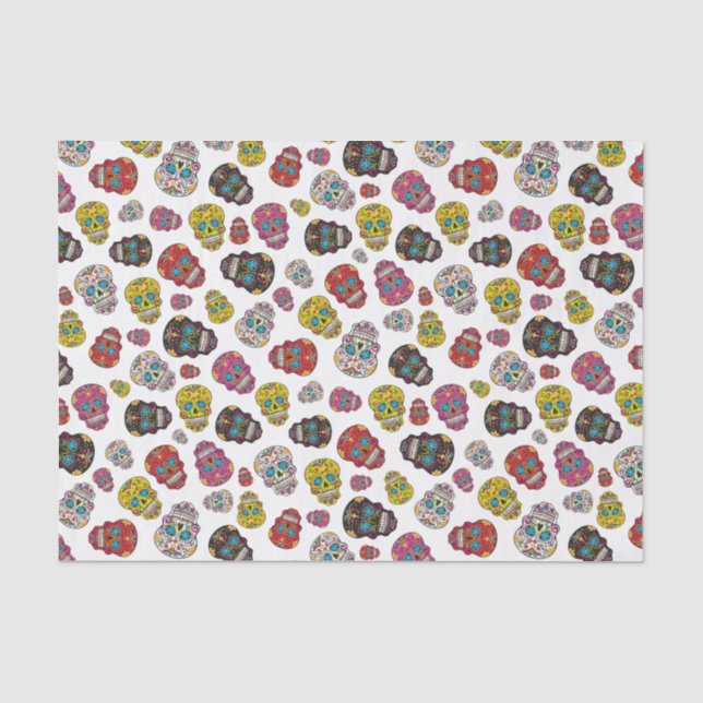 Bunter Zuckerschädel-Tag des toten Druckes Seidenpapier (Vorderseite)