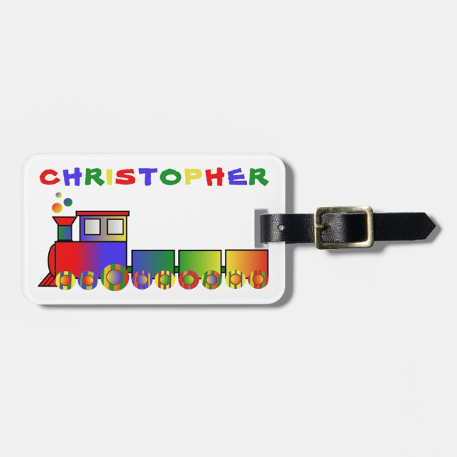 Bunter Zug personalisiert Gepäckanhänger (Vorderseite horizontal)