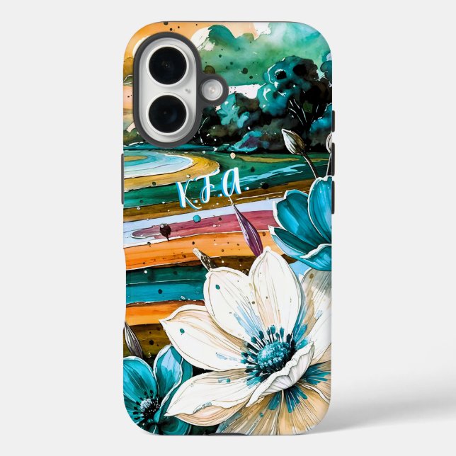 Buntes Abstrakt mit Initialen iPhone 16 Hülle (Rückseite)