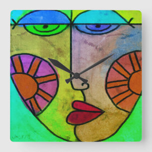 Buntes abstraktes Kunst-Gesicht Quadratische Wanduhr