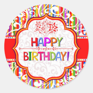 Buntes alles Gute zum Geburtstag Runder Aufkleber