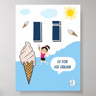 Buntes Alphabet-Lernposter Buchstabe I Poster