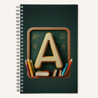 🎒 Buntes Alphabet Monogramm Zurück zur Schule Kin Notizbuch