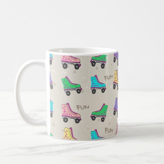 Buntes altes Schlittschuh-Rollen-Muster Kaffeetasse (Links)