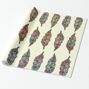 Buntes Aquarell gemalte geometrische Federn Geschenkpapier