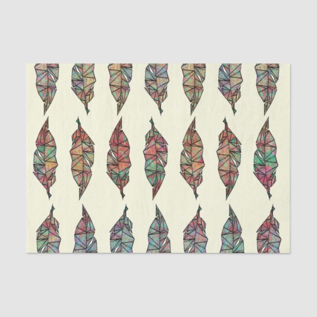 Buntes Aquarell gemalte geometrische Federn Seidenpapier (Vorderseite)
